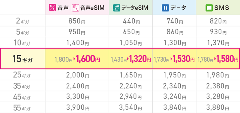 月額基本料金（税込）